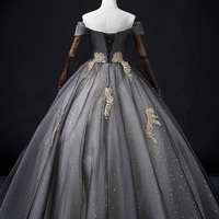 Black tulle lace long ball gown balck evening gown - Thumbnail 4