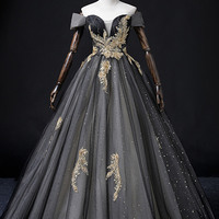 Black tulle lace long ball gown balck evening gown - Thumbnail 5