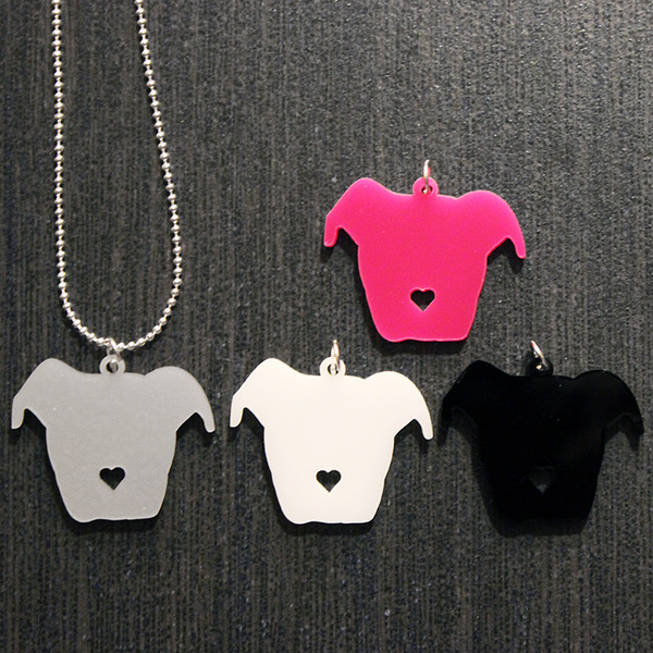 Pit Bull Floppy Ear Head Silhouette w/ Heart Nose Necklace 