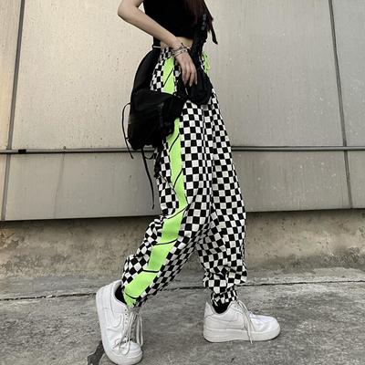 90s checker neon color block casual jogger pants