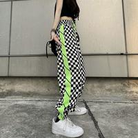 90s Checker Neon Color Block Casual Jogger Pants - Thumbnail 1