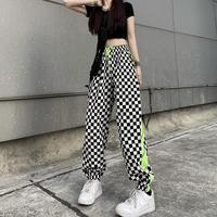90s Checker Neon Color Block Casual Jogger Pants - Thumbnail 2
