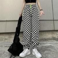 90s Checker Neon Color Block Casual Jogger Pants - Thumbnail 3