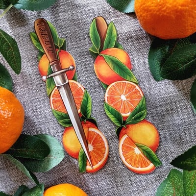 Dagger + oranges bookmark