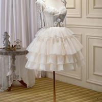 Champagne tulle lace short prom dress homecoming dress - Thumbnail 3