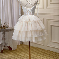 Champagne tulle lace short prom dress homecoming dress - Thumbnail 4