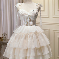 Champagne tulle lace short prom dress homecoming dress - Thumbnail 5