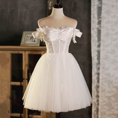 Champagne tulle short prom dress homecoming dress - Thumbnail 1