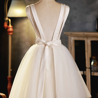 Champagne V-neck tulle short prom dress homecoming dress - Thumbnail 1