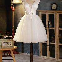 Champagne V-neck tulle short prom dress homecoming dress - Thumbnail 3