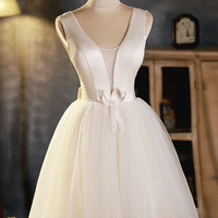 Champagne V-neck tulle short prom dress homecoming dress - Thumbnail 4