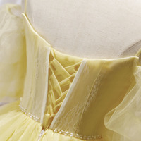 Yellow tulle lace short prom dress A-line party dress - Thumbnail 3