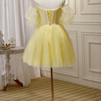 Yellow tulle lace short prom dress A-line party dress - Thumbnail 4