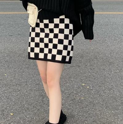 Checkboard Knitted Skirt