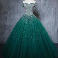 Off Shoulder Burgundy Tulle Sequin Prom Dress - Thumbnail 3