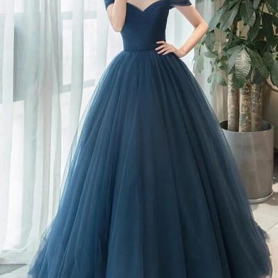 Off shoulder v neck tulle prom dresses - Thumbnail 4