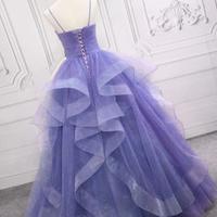 A Line Purple V Neck Tulle Party Dress - Thumbnail 1