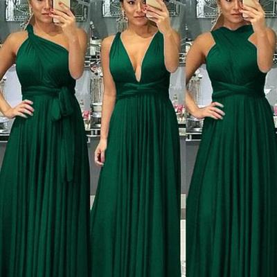 A line emerald green convertible formal dress - Thumbnail 2