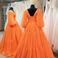 Vintage Long Sleeves V Neck Party Evening Gowns - Thumbnail 1