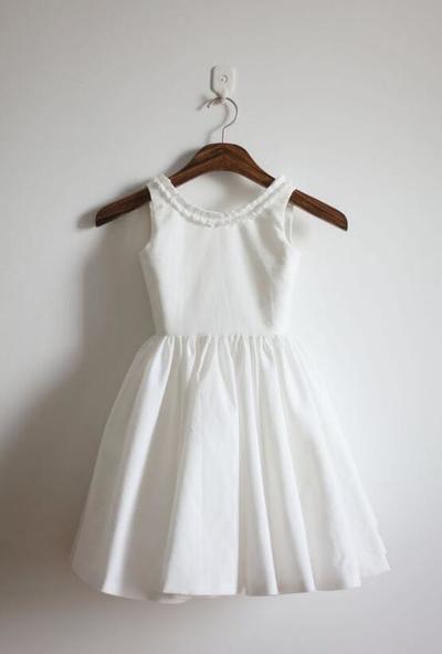 Cute Ivory Flower Girl Dress with Pleated Neckline
