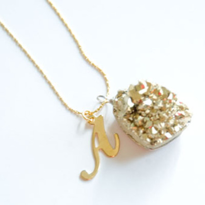  initial gold druzy short necklace 