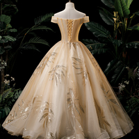 Champagne lace sequins long ball gown formal gown - Thumbnail 3