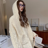Zipper Up Hooded Cozy Cardigan - Thumbnail 2