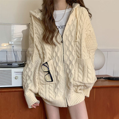 Zipper Up Hooded Cozy Cardigan