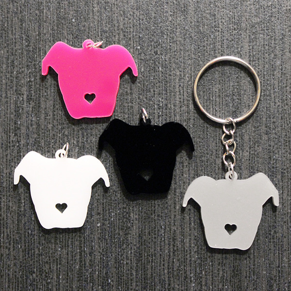 Pit Bull Floppy Ear Head Silhouette w/ Heart Nose Key Chain
