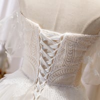 Champagne tulle lace long prom dress A-line evening dress - Thumbnail 4