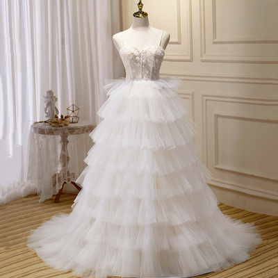 Champagne tulle long ball gown a-line formal gown - Thumbnail 2