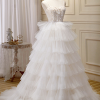Champagne tulle long ball gown A-line formal gown - Thumbnail 2