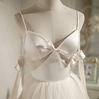 Champagne V-neck tulle short prom dress party dress - Thumbnail 1