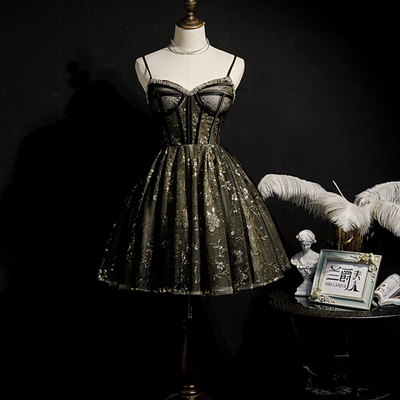 Black tulle sequins short prom dress homecoming dress - Thumbnail 2