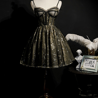 Black tulle sequins short prom dress homecoming dress - Thumbnail 4