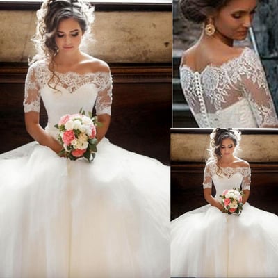 Wedding dresses bridal gown with half sleeves - Thumbnail 3