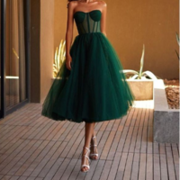 Princess A-Line Sweetheart Dark Green Tulle Tea Length Prom Dress,906 - Thumbnail 1
