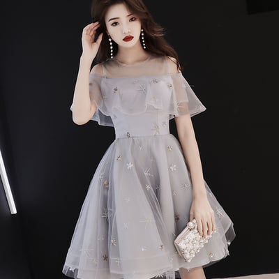 Gray tulle short a-line prom dress homecoming dress - Thumbnail 1