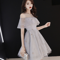 Gray tulle short A-line prom dress homecoming dress - Thumbnail 1