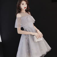 Gray tulle short A-line prom dress homecoming dress - Thumbnail 2