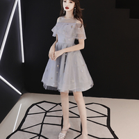 Gray tulle short A-line prom dress homecoming dress - Thumbnail 3