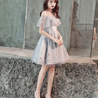 Gray tulle short A-line prom dress homecoming dress - Thumbnail 5