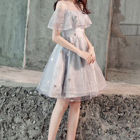 Gray tulle short A-line prom dress homecoming dress - Thumbnail 6