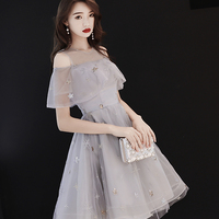 Gray tulle short A-line prom dress homecoming dress - Thumbnail 7