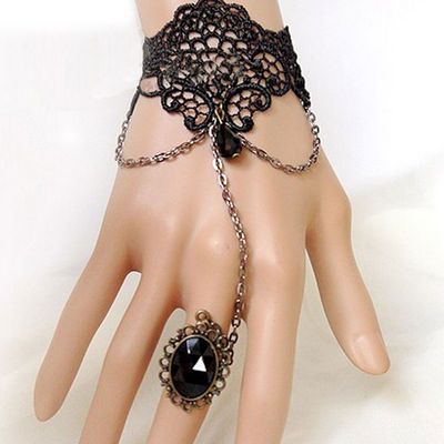 Vintage handcraft applique black gothic lace bracelet or gloves - Thumbnail 4