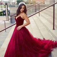 Sweetheart Velvet And Tulle Ball Gown Burgundy Sweet 16 Dresses,Real Photo Quinceneara Dresses,Gorgeous Engagement Dresses,1488 - Thumbnail 2