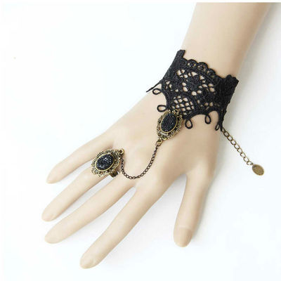 Goth handcraft applique black gothic lace bracelet or gloves - Thumbnail 2