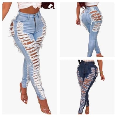 Cutout distressed denim jeans-td  - Thumbnail 2