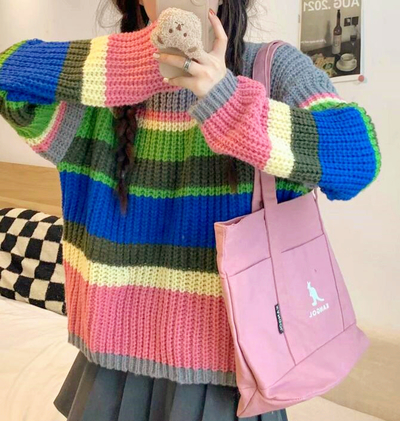 Rainbow Color Block Stripe Jumper Sweater