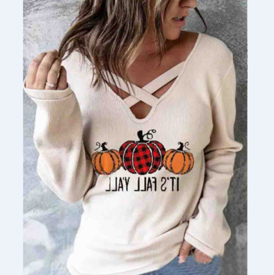 Women's Pumpkin Print Long Sleeve Sweater